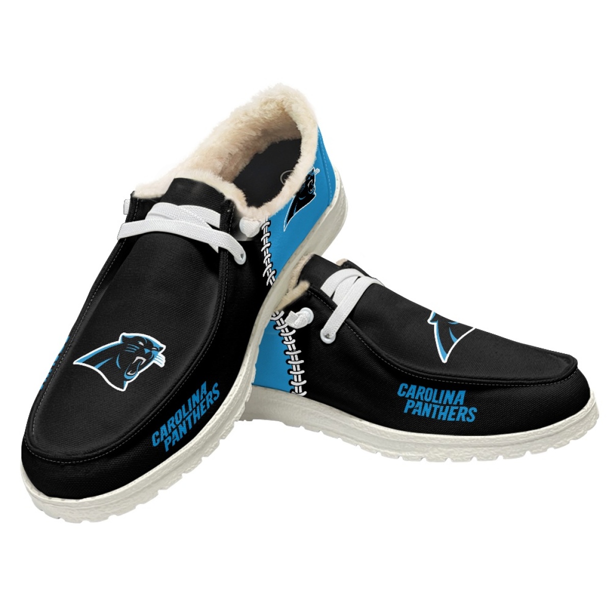 Women's Carolina Panthers Loafers Lace Up Fuzzy Lined Shoes 001 (Pls check description for details)